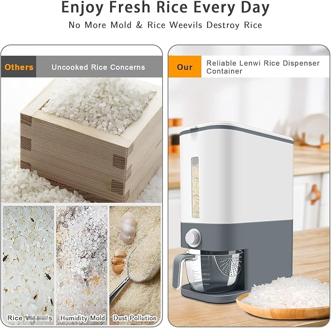 Lenwi 22-25 Lbs Rice Dispenser, Large Cereal Dry Food Storage Containers - Image 6
