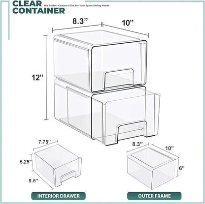 Sorbus Large Clear Stackable Storage Drawers – 2-Pack Plastic Organizer Bins - Image 3