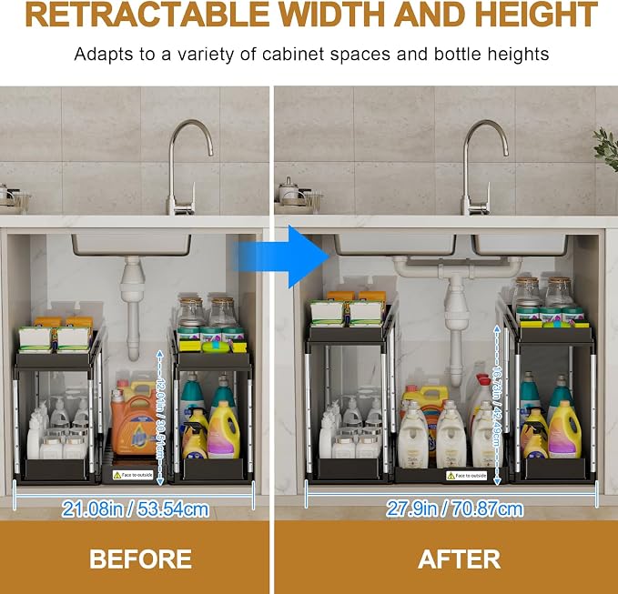 NIUXX Expandable Under Sink Organizer: 2 Tier Height Adjustable Under Cabinet - Image 2