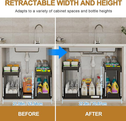 NIUXX Expandable Under Sink Organizer: 2 Tier Height Adjustable Under Cabinet - Image 2