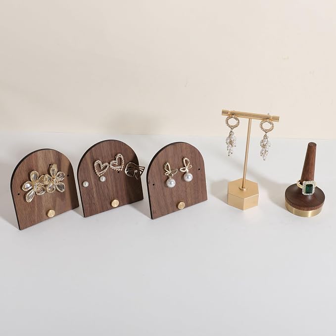 GemeShou 3pcs wooden jewelry earring organizer holder, walnut earring studs - Image 7