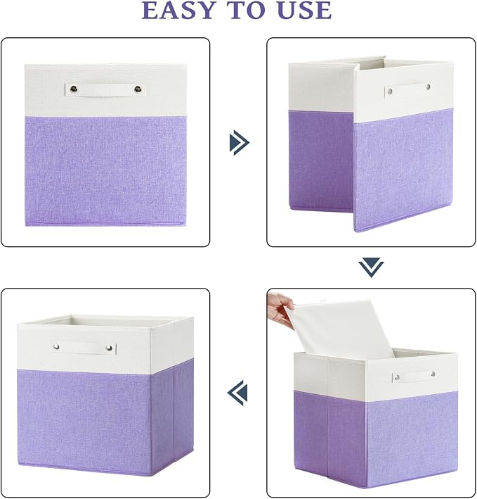 FinishingBo 13x13x13 Storage Cube Bins 4 Pack, Cube Shelf Baskets | Foldable - Image 4