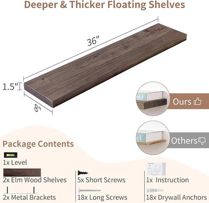 Axeman Floating Shelves for Wall, 8 Inch Deep Rustic Solid Elm Wood Wall - Image 3