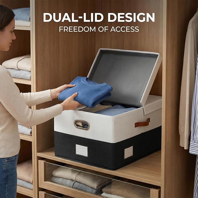 PRANDOM Storage Bins with Lids Linen Fabric Foldable Storage Boxes Organizer - Image 3