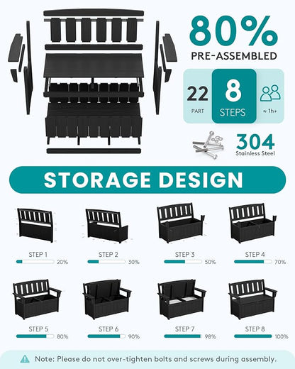 SERWALL HDPE Outdoor Storage Bench, All-Weather Deck Box - Image 4