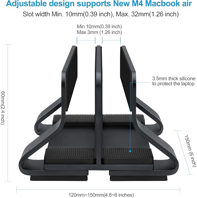 Aluminum Dual Vertical Laptop Stand Dock Holder, Supports 2 Devices, Adjustable - Image 4