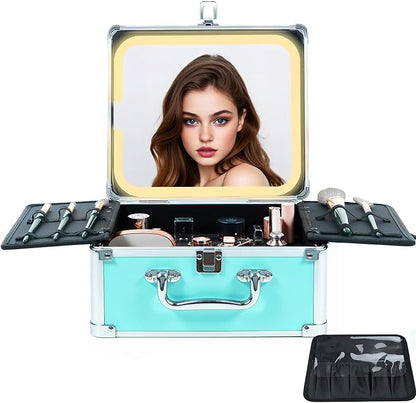 Makeup Organizer Box with Detachable Lighted Mirror, Travel Train Cosmetic Case by UnicornSlumber