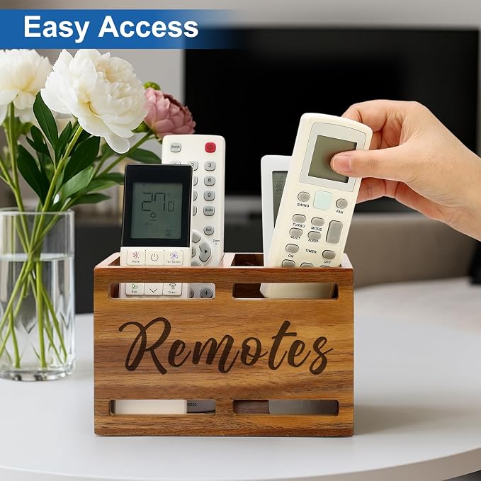 Hilislog Acacia Wood Remote Control Holder Wall Mount Wooden Caddy TV Remote - Image 7