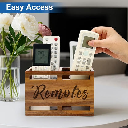 Hilislog Acacia Wood Remote Control Holder Wall Mount Wooden Caddy TV Remote - Image 7