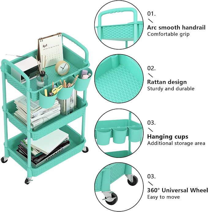 MOYIPIN 3-Tier Plastic Rolling Utility Cart - Image 7