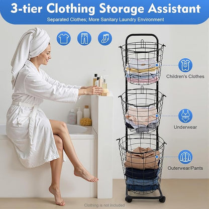 Laundry Basket on Wheels, 3 Tier Large Laundry Hampers, 10.4 * 13 * 48.4inch - Image 5