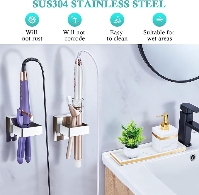 Straighteners Holder Wall Mounted Curling Iron Holder Metal Hair Dryer Holder - Image 2