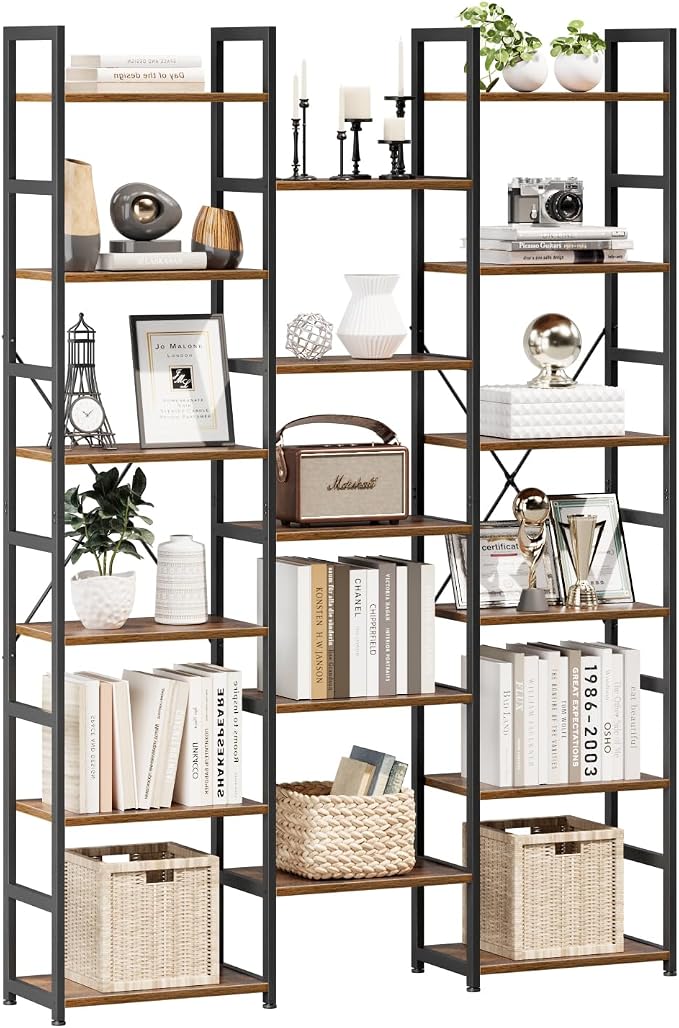 NUMENN Triple Column 6 Tier Bookshelf, Bookcase by NUMENN