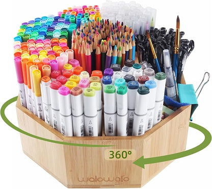 walowalo Bamboo Rotating Art Supply Organizer Caddy Holds 800+ Pencils Spinning by walowalo