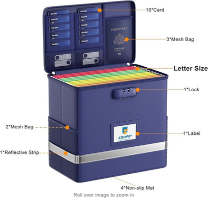 Fireproof File Box with Lock, Collapsible Document Organizer, Reflective Strip - Image 3