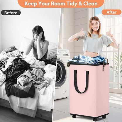 SpaceTrove Laundry Basket with Wheels, Collapsible Laundry Baskets, Laundry - Image 5