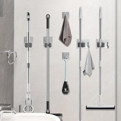 Daily Treasures 6 Pcs Stainless Steel Broom Holder Wall Mount Self Adhesive - Image 4