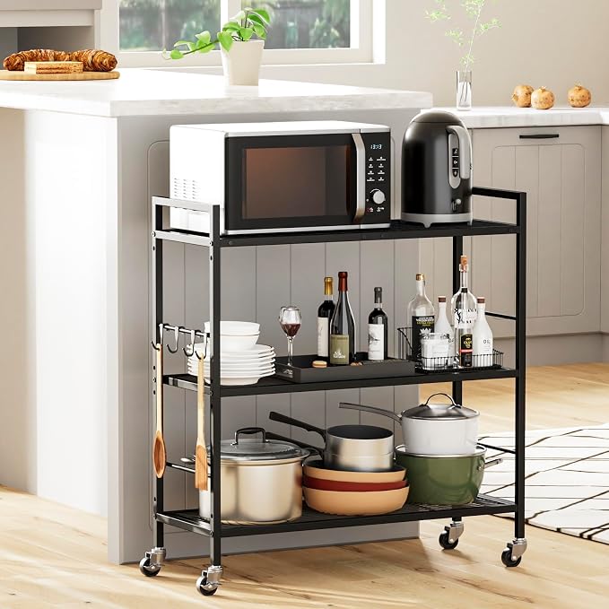 3-Tier Metal Storage Rack with Industrial Wheels, Mesh Shelving Unit with - Image 8