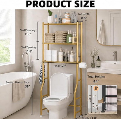 GloTika 3-Tier Over Toilet Storage, 150lb Capacity, Carbon Steel, Freestanding - Image 6