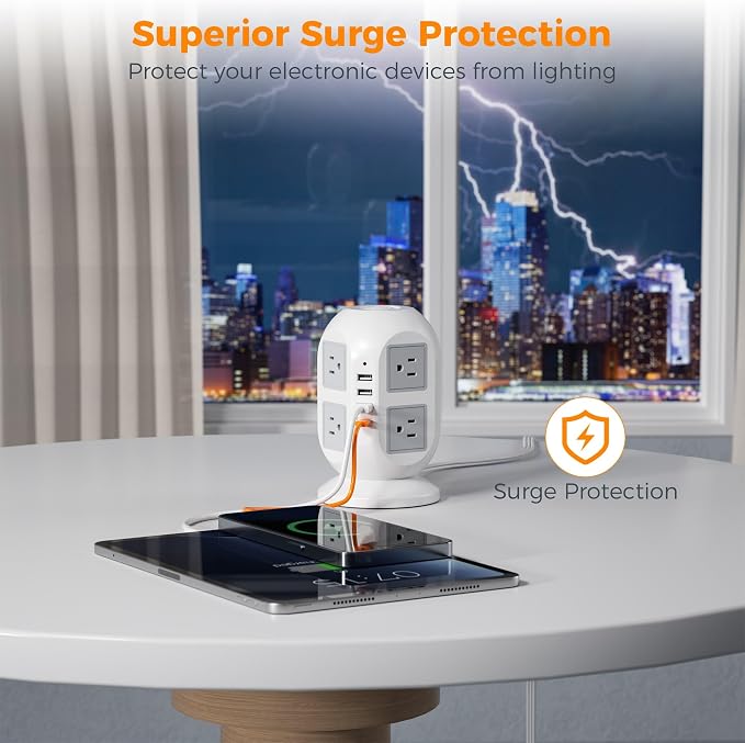 Tower Surge Protector Power Strip 15 ft, TESSAN Long Flat Extension Cord - Image 6