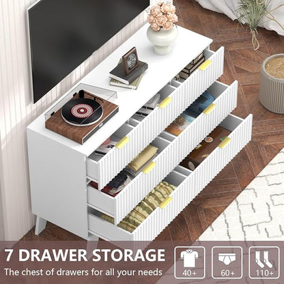 Fluted Dresser for Bedroom, 7 Drawer Dresser for Closet, Storage Cabinet and - Image 3