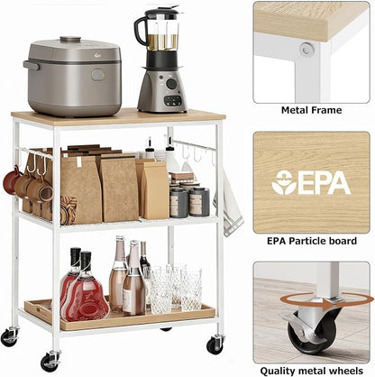 Homleke 3-Tier Rolling Kitchen Microwave Cart, Kitchen Utility Cart on Lockable - Image 2