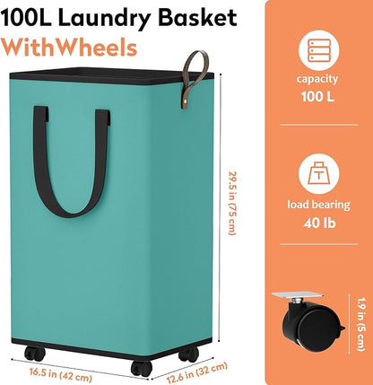 SpaceTrove Laundry Basket with Wheels, Collapsible Laundry Baskets, Laundry - Image 4