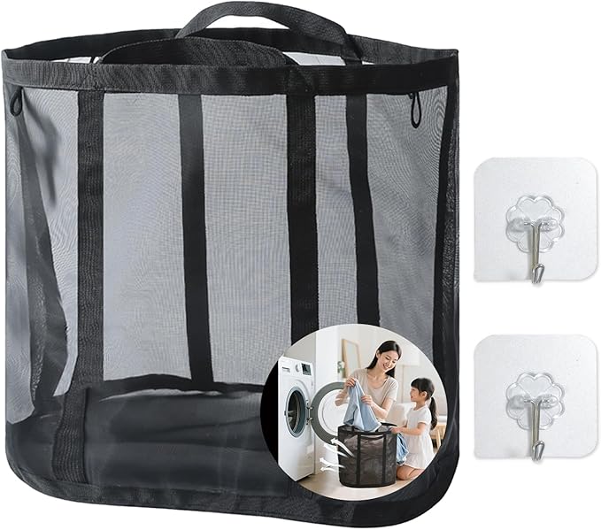 Collapsible Laundry Basket, Mesh Bag by QIKONAHomeEssentials