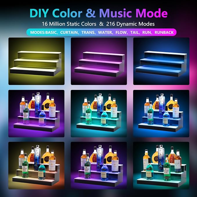 Led Lighted Liquor Bottle Display Shelf, 20 Inch 3 Tier Whiskey Rack, Support - Image 6