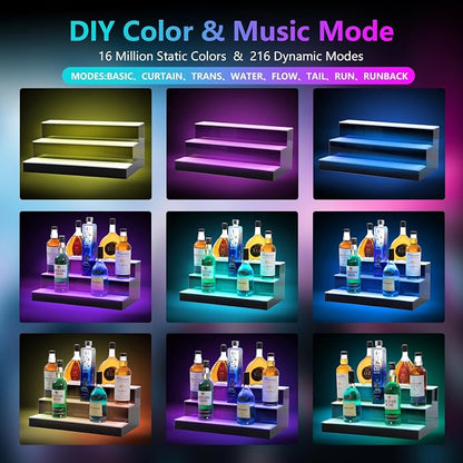 Led Lighted Liquor Bottle Display Shelf, 20 Inch 3 Tier Whiskey Rack, Support - Image 6