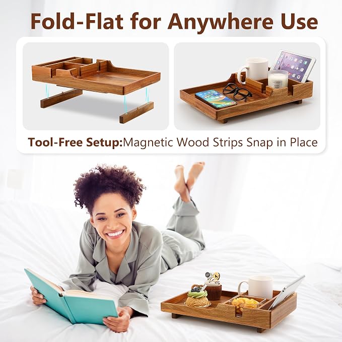Couch Insert Tray for Middle Seat, Acacia Wood Couch Table - Image 4