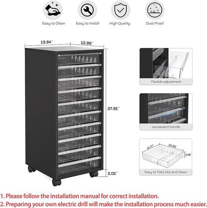 WOPITUES Storage Drawer Cart, Mobile Storage Cabinet, Makeup Storage - Image 3
