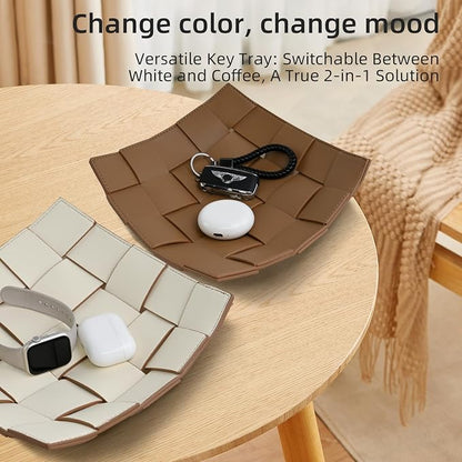 Valet Tray PU Leather Key Bowl for Men Women Entryway Table Nightstand Catchall - Image 2