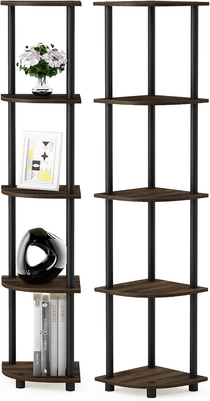 Furinno TURN-N-TUBE Corner Shelf Set of 2, 5-Tier Corner Bookshelf, Open - Image 3