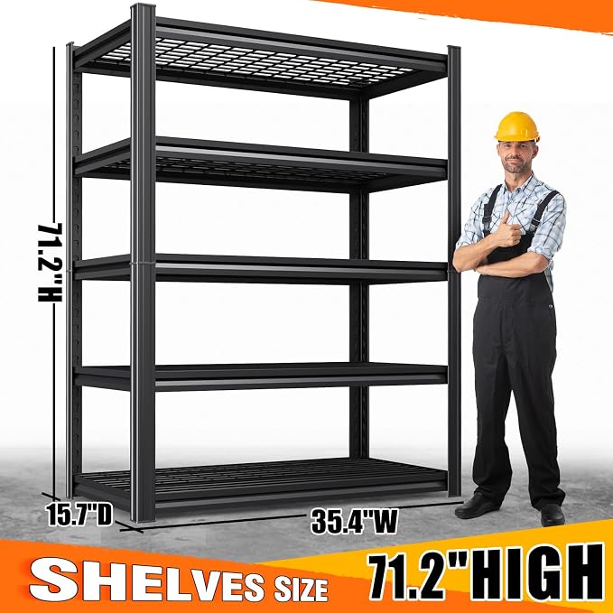 Set of 5-71"H Garage Shelving-3000LBS 5 Tier Storage Shelves, Adjustable Heavy - Image 3