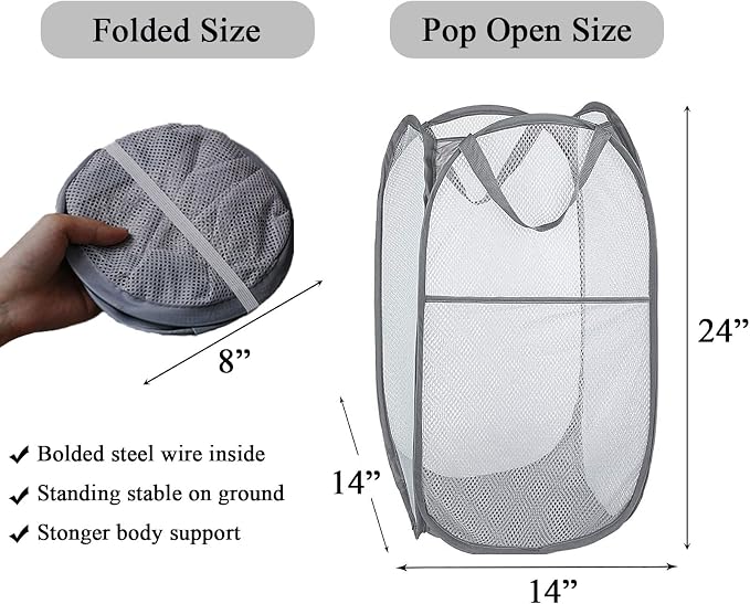Larpur Pack of 3 Pop up Laundry Hampers, Collapsible Laundry Baskets, Portable - Image 2