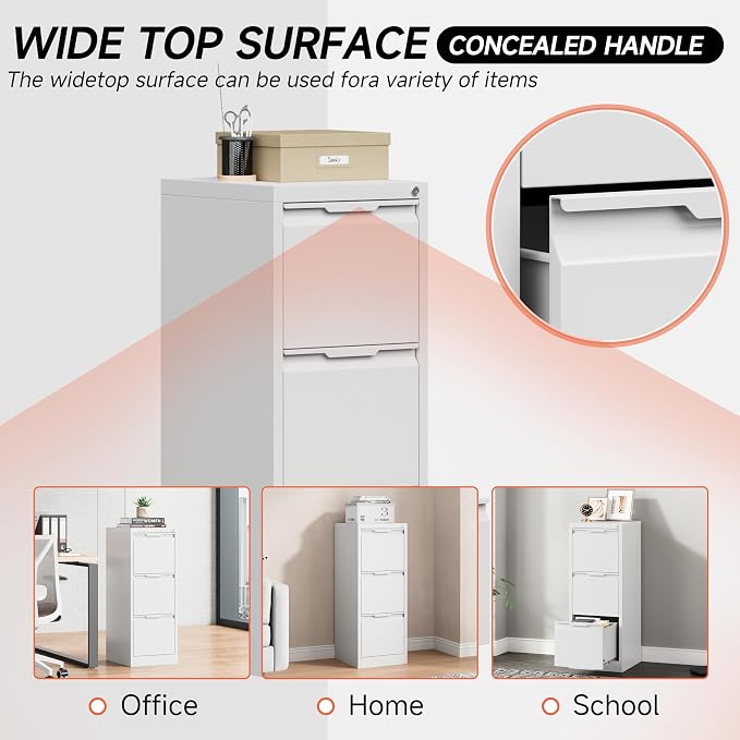3 Drawer File Cabinet with Lock, Vertical Filing Cabinets - Image 6