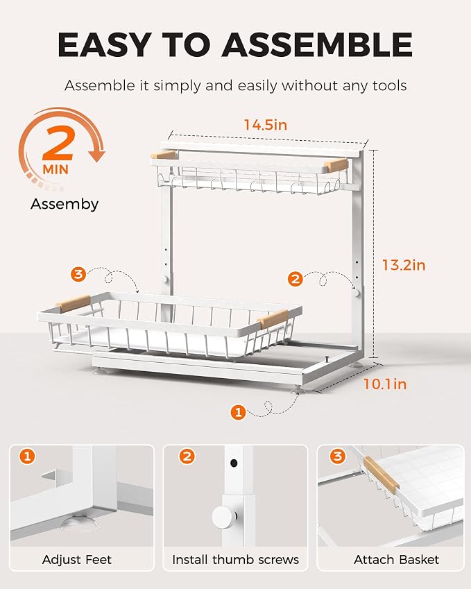 Sevenblue 3 Pack Under Sink Organizer, Height Adjustable 2 Tier Pull-Out Metal - Image 9