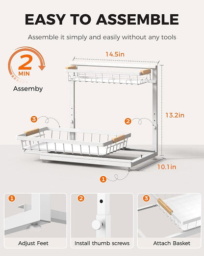 Sevenblue 3 Pack Under Sink Organizer, Height Adjustable 2 Tier Pull-Out Metal - Image 9