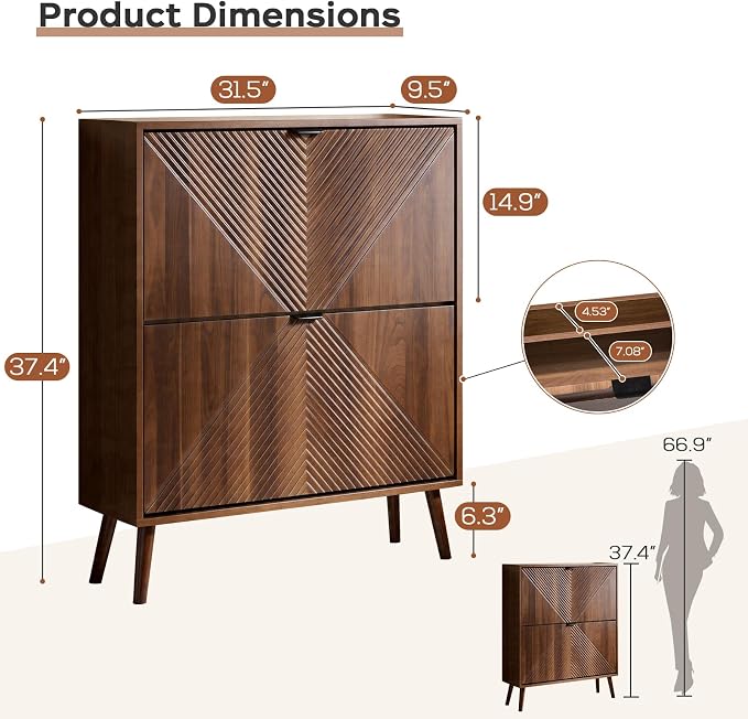 oakvivo Shoe Cabinet Storage, Farmhouse Freestanding Organizer - Image 2
