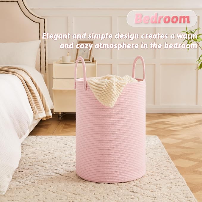 Laundry Basket, Woven Cotton Rope Laundry Hamper, 60L - Image 3