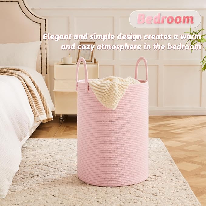 Laundry Basket, Woven Cotton Rope Laundry Hamper, 40L - Image 3