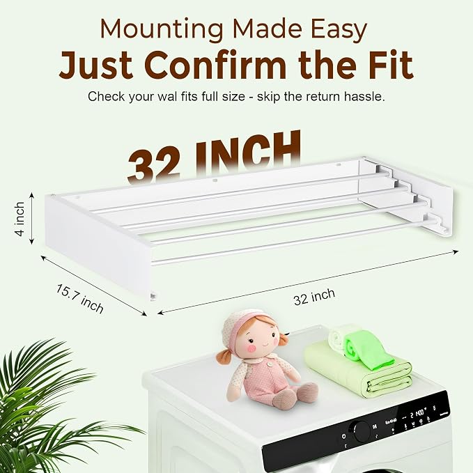 32” Foldable Clothes Drying Rack Wall Mounted - Image 4