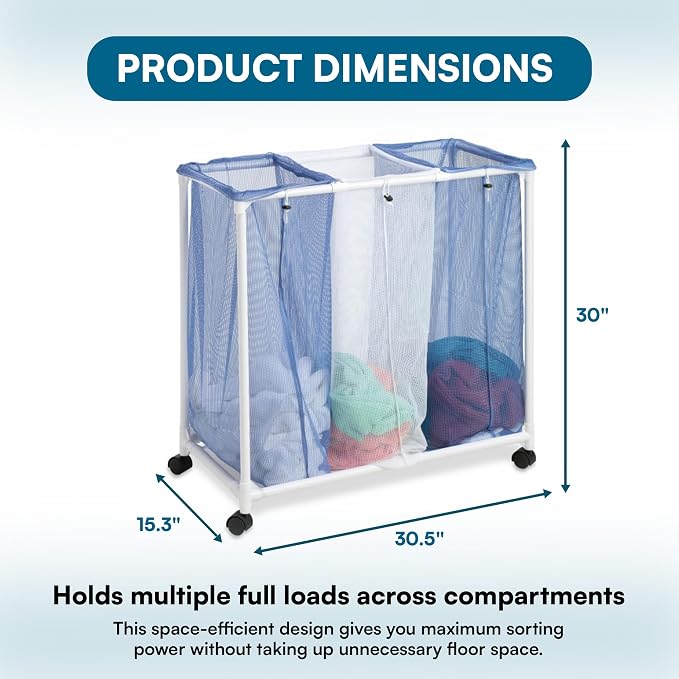 Honey-Can-Do HMP-01629 3 bag mesh laundry sorter, 30.5" x 15.3" x 30" - Image 9
