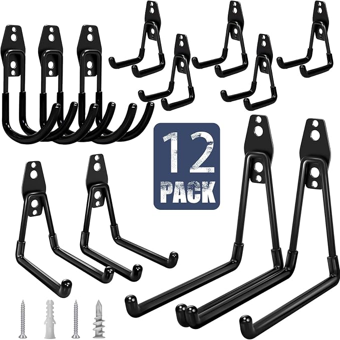 Garage Hooks Heavy Duty, 12 Pack Anti-Slip Coating Garage Wall Storage Hooks by KOFANI-USDirect