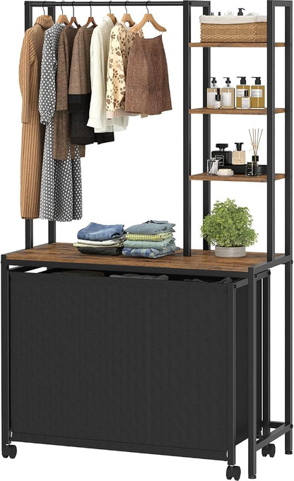 Laundry Hamper with 3 Section Rolling Bags and Shelf, 4 Tiers Tall Laundry by Cresohom