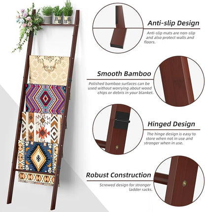 BAMBANG 6-Tier Blanket Ladder for Living Room, Blanket Quilt Ladder Rack Rustic - Image 5