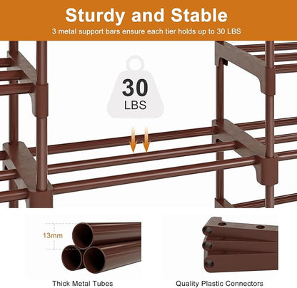 WOWLIVE 9 Tier 3-Column Shoe Rack, 50-55 Pairs Stackable Brown | 50in long - Image 7