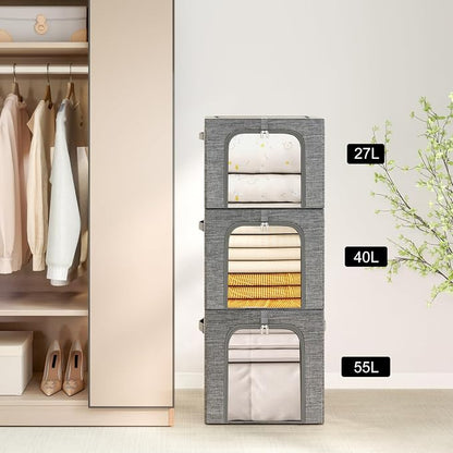 GoMaihe Clothes Storage Bins Metal Frame: 3-Pack Compact Stackable Closet - Image 8