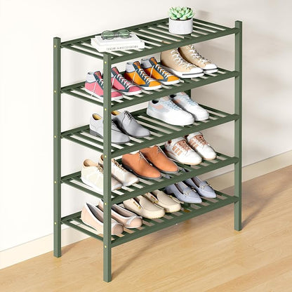 Smiry Bamboo Shoe Rack for Closet, 5 Tier Wooden Stackable Shoe Organizer by Smiry